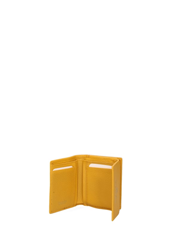 Cartera de mujer. El cierre es con botón de presión. Los bolsillos internos son tarjeteros y porta billetes. Los bolsillos externos son uno en la espalda con cremallera. Falta la correa para el hombro. Falta el mango. Hay un compartimento interno. El material exterior es 100% Piel Auténtica. Internamente es 100% Poliuretano. Medidas: 11x8,5x4 cm. Hecho en Italia