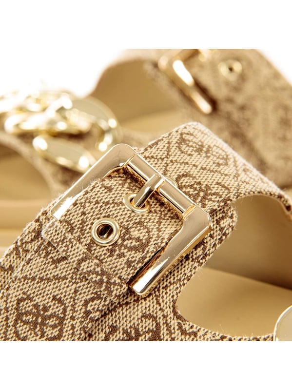 Sandale Guess Fatema Logo 4G Damen Braun Synthétique. Authentischer Stadt-Schuh der Marke Guess - Streetwear/Sportswear-Design von Guess - Guess für modebewusste Frauen, perfekt für den Alltag - Die braune Guess-Sandale lässt sich hervorragend mit dem Rest Ihrer Garderobe kombinieren - Komfortables synthetisches Material - Klassische Schnalle - Fatema Logo 4G - Synthetisch.