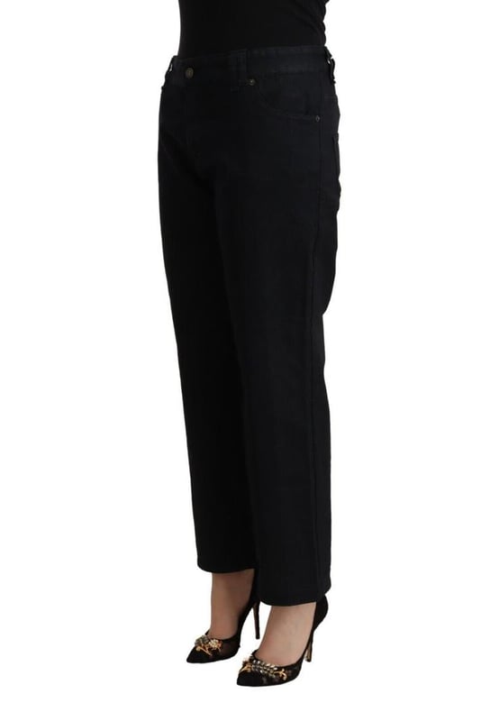 Brand: GALLIANO.\n  Material: 97% Cotton 3% Elastane.\n  Color: Black.\n  Style: High Waist Denim.\n  Closure: Zipper.\n  Logo details.