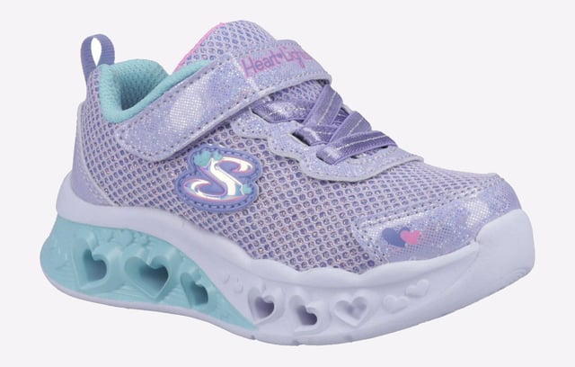 Brighten your steps with heart-filled style wearing Skechers Flutter Heart Lights Bring Sparkle. This lightweight slip-on features a lavender sparkle mesh upper and a fun 3-D heart-sculpted light-up midsole.
- Slip-on style in a stretch-laced front
- Cushioned midsole with 3-D sculpted light-up hearts
- Skechers logo detail