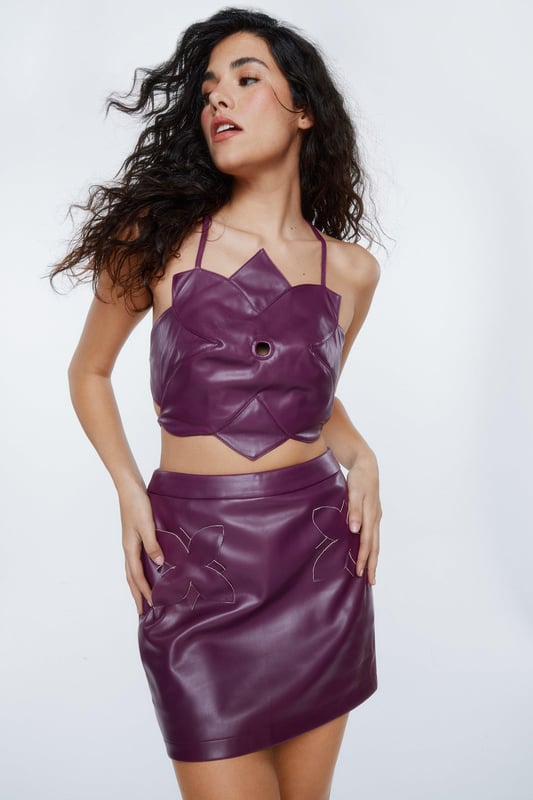 Berry faux leather trousers shop