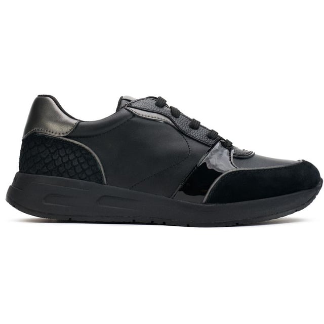 Experience Unmatched Comfort And Style With The Fashionable Geox Bulmya Trainers. The Black Mixed Uppers, Combined With Durable Rubber Soles, Feature Zip And Lace Fastenings For A Perfect Fit. Enjoy All-day Ease With Cushioned Insoles And A Touch Of Glamour From Glossy Accents And A Shimmery Heel. Stand Out With Geox's Signature Flair.