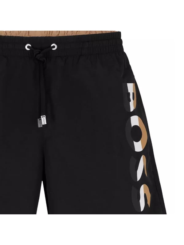 Boss Logo Original Stripe Herenbadpak Zwart Polyester. Authentieke stadskleding van het merk Boss - streetwear/sportkleding design van Boss - Boss for men fashion, perfect voor dagelijks leven - Zwart Boss badpak past perfect bij de rest van je kleedkamer - Polyester materiaal comfortabel - klassiek - Origineel streeplogo -