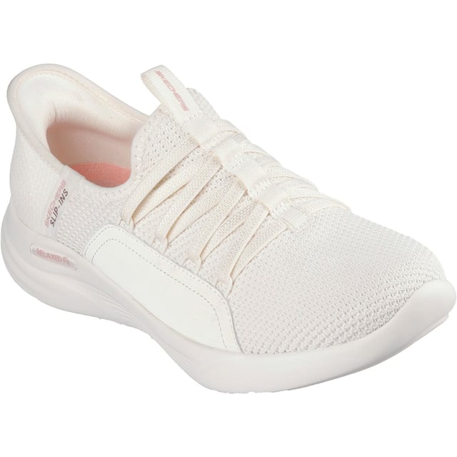 Step into stylish comfort with Skechers Hands Free Slip-ins: Relaxed Fit Sport - Ballet Chic. Featuring a mesh bungee-laced upper, our exclusive Heel Pillow, and a cushioned Skechers Air-Cooled Memory Foam insole.