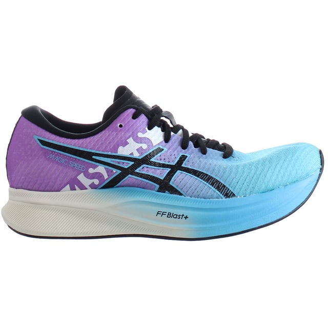 The MAGIC SPEED™ 2 EKIDEN shoe offers the energy you need to move towards a new personal best. We updated the fit and tooling to make the shoe more versatile for both tempo runs and races. 

The shoe's colorway draws inspiration from an Ekiden relay race. Key design elements include a sash detail on the side and a series of katakana characters. ​ 

A full-length carbon and TPU plate are sandwiched in the midsole to propel your foot forward. This helps create a smoother and more propulsive rebound during the toe-off phase of your stride.​ 

The midsole's top layer is reconstructed with FF BLAST™ PLUS cushioning. This makes your stride feel even more propulsive while keeping the shoe lightweight.