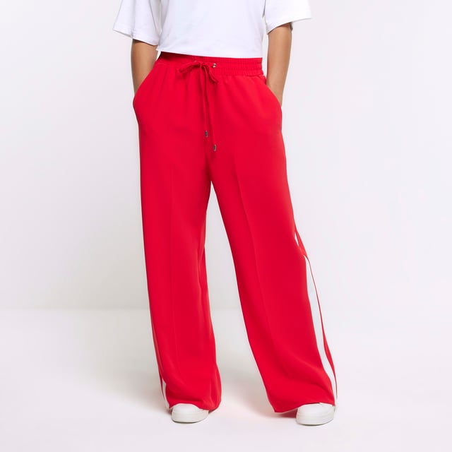 River Island Womens Joggers Petite Red Side Stripe Wide Leg