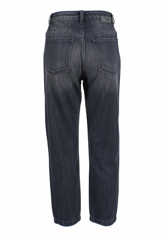 Damen Jeans mit hoher Taille.
  Farbe: Schwarz.
  Reissverschluss.
  Funf Taschen.
  Hergestellt aus bequemem Baumwollstoff.