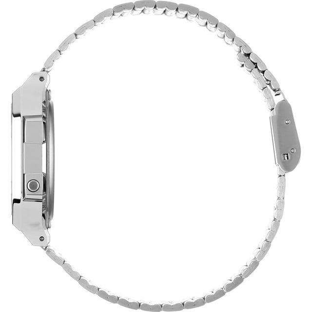 This Casio Casio Retro Digital Watch for Unisex is the perfect timepiece to wear or to gift. It's Silver  Square case combined with the comfortable Silver Stainless steel watch band will ensure you enjoy this stunning timepiece without any compromise. Operated by a high quality Quartz movement and water resistant to 3 bars, your watch will keep ticking. This is a perfect sporty and casual watch for you, it's a great gift for family or friends -The watch has a calendar function: Day-Date, Stopwatch, Alarm, Light High quality 19 cm length and 15 mm width Silver Stainless steel strap with a Fold over clasp Case diameter: 35 mm,case thickness: 9 mm, case colour: Silver and dial colour: Black