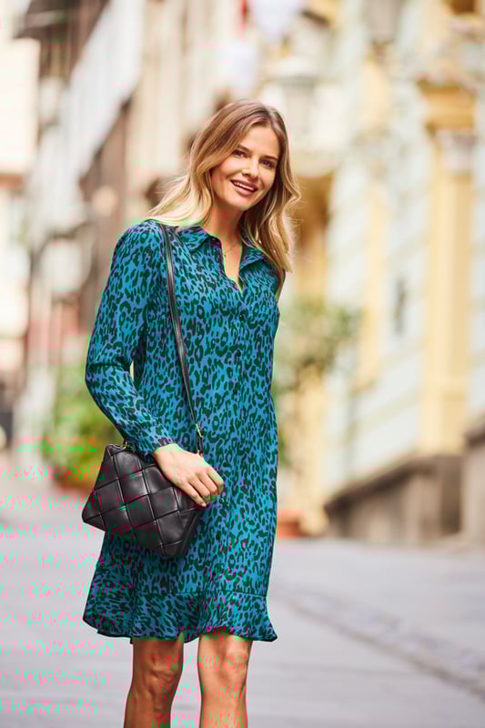 Teal animal print 2025 dress