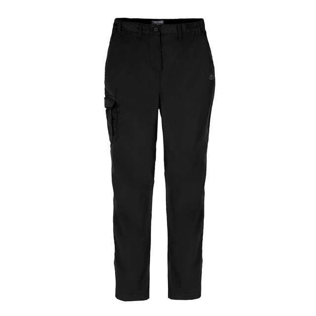 65% Recycled Polyester, 35% Cotton. Fabric: Peached. 160gsm. Design: Plain. Fastening: Button. Belt Loops, Heel Tape, Logo, Splashproof, Zip Fly. Fabric Technology: Durable, DWR Finish, EcoShield, Insect Repellent, NosiDefence, Sun Protective. Pockets: 2 Side Pockets, 1 Cargo Pocket, 1 Back Pocket. Waistline: Part Elasticated. Sustainability: Better Cotton Initiative. Sun Rating: UPF 40+.
