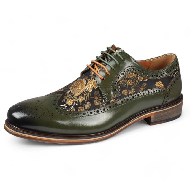 Add a unique touch to your formal wardrobe with the Ross Men's Floral Print Leather Brogue Shoes. Crafted from 100% premium leather, these brogues combine style, durability, and comfort. Featuring classic brogue detailing with decorative patterns, they bring elegance and sophistication to any look.

Unique Floral Print for a bold, stylish statement
Premium Leather for durability and luxury
Classic Brogue Detailing for timeless appeal
Lace-Up Design for an adjustable fit
