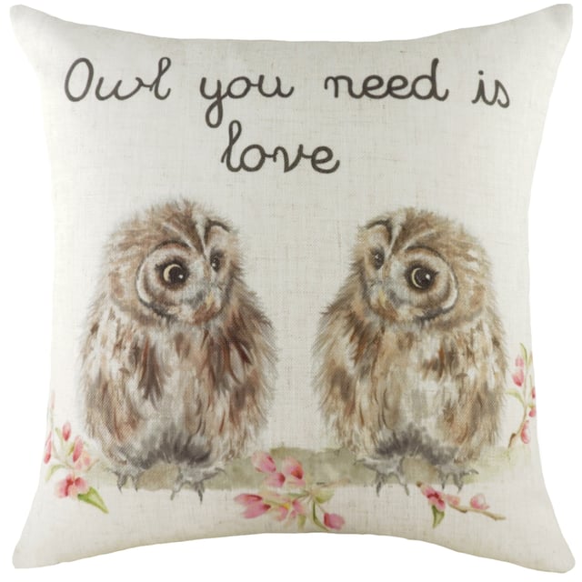 Bring the Woodland to your interior with this super sweet hand-painted design of Owl's perched on a branch. With a printed slogan and soft plain reverse - this cushion will be the perfect touch to any contemporary home.
