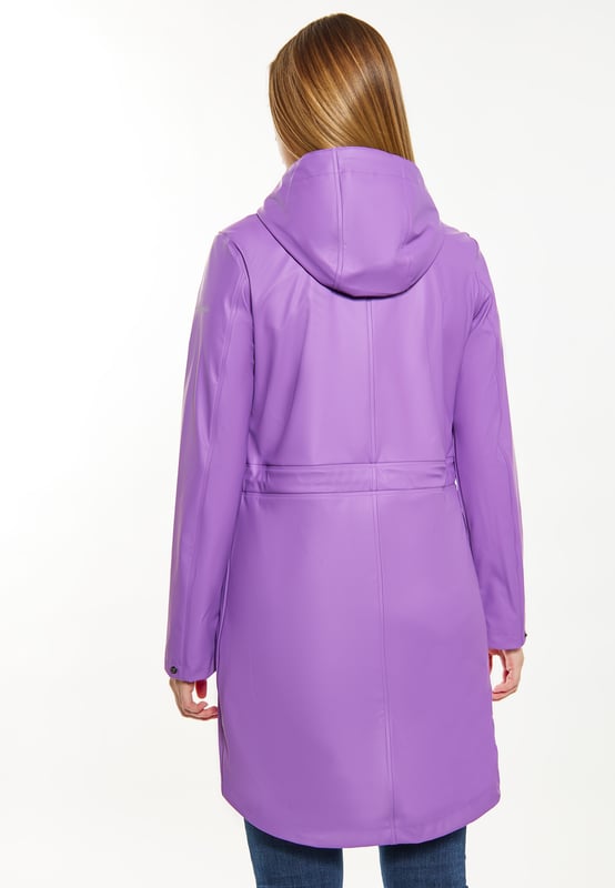 Werten Sie Ihre Outdoor-Garderobe mit diesem stilvollen Regenmantel auf, der auf Funktionalität ausgelegt ist. Diese Parka-Jacke verfügt über eine Kapuze mit Kordelzug, einen Reißverschluss vorne und Druckknöpfe für einfaches Tragen. Mit Pattentaschen und verschweißten Nähten für wasserdichten Schutz bietet es eine normale Passform. Der verstellbare Kordelzug in der Taille und der Stehkragen erhöhen den Komfort und halten Sie bei jedem Wetter trocken.  Regenmantel