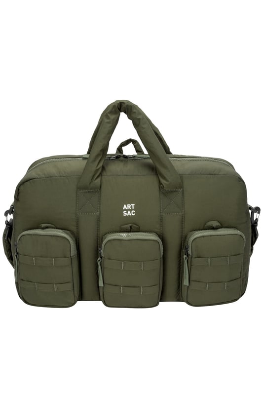 The ultimate carry companion, perfect for every day wear. Featuring a full-length zip top opening and 3 large side pockets, the Harring Padded Triple Holdall is spacious enough for any short or long trip away. Features a detatchable padded shoulder strap. Features: , Padded lightweight nylon, Water resistant, 15 inch padded laptop sleeve - Fits Apple MacBook Pro 16 inch, Grab handle carry straps, Removable padded shoulder strap allowing crossbody styling, Zip top opening to main compartment, ARTSAC screen printed logo, Triple front zip pocket with loops, Internal zip pocket, 2 Internal mobile phone slip pockets - Fits normal and plus size smart phones, 3 Internal pen slip pockets, External rear zip pocket Style Ref: 52010 KHAKI