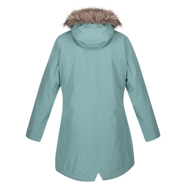 Material: Polyester: Polyester. Tyg: Hydrafort. Foder: Polyester. Design: Logotyp. Tygteknologi: Slitstark, Thermo-Guard. Fleecepanel, tejpade sömmar. Manschett: Justerbar. Halsringning: Huva. Ärmtyp: Långärmad. Funktioner på huva: Justerbar, avtagbar fuskpälskant, luvan har vuxit fast. Fickor: 1 invändig ficka, 2 nedre fickor. Fästanordning: Knäppning, tvåvägsdragkedja. Nedtill: Justerbar, Fishtail, Shockcord i nederkant.