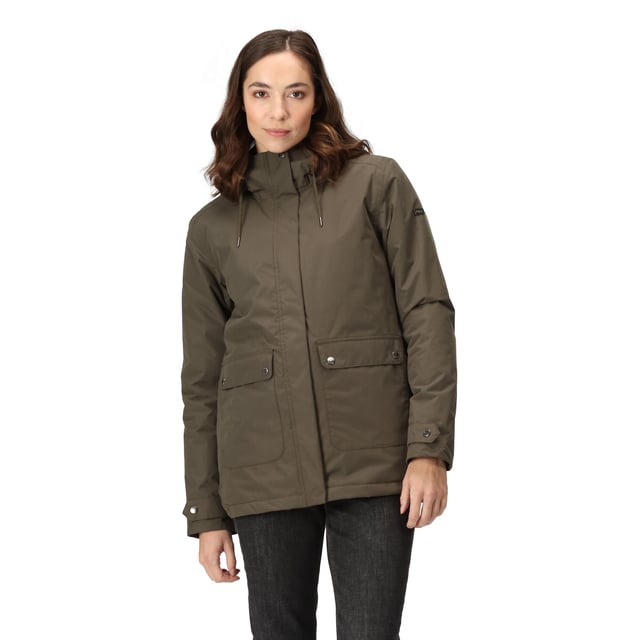 100% Polyester. Fabric: Hydrafort. Design: Plain. Fabric Technology: DWR Finish, Insulating, Quick Dry, Thermo-Guard, Waterproof, Windproof. Cuff: Adjustable, Snap Fastening. Faux Fur Back Panel, Taped Seams. Neckline: Hooded, Standing Collar. Sleeve-Type: Long-Sleeved. Hood Features: Drawcord, Faux Fur, Grown On Hood. Pockets: 2 Lower Pockets, Patch, Snap Fastening, 1 Internal Pocket. Fastening: Popper, Stormflap, Zip. Sustainability: Made from Recycled Materials. 8 UK: 32 in. 10 UK: 34 in. 12 UK: 36 in. 14 UK: 38 in. 20 UK: 45 in. 22 UK: 48 in. 24 UK: 50 in. 26 UK: 52 in. 18 UK: 43 in. 16 UK: 40 in.