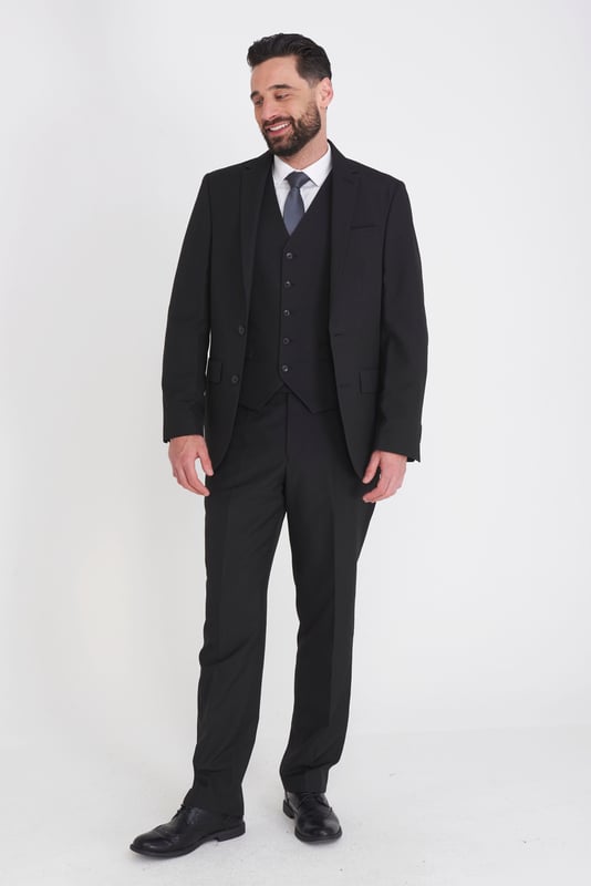 Carter & Jones Black Big & Tall Three Piece Tailored Fit Suit