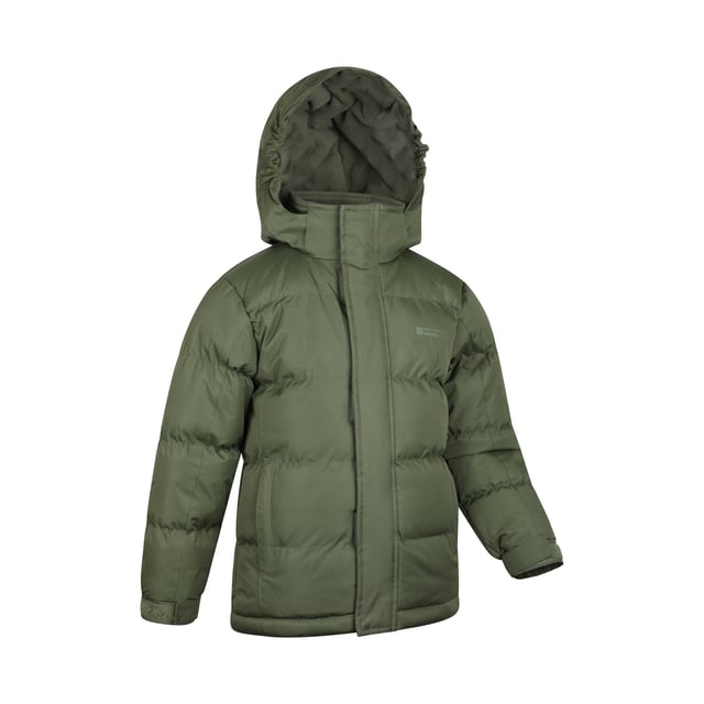 Fabric: Ripstop. Design: Logo. Fabric Technology: DWR Finish, High Warmth, Isotherm, PFC Free, Water Repellent, Water Resistant. Cuff: Adjustable Wrist Strap. Heavy Duty, Padded. Neckline: Hooded. Sleeve-Type: Long-Sleeved. Hood Features: Fleece Lined. Pockets: 2 Side Pockets. Fastening: Full Zip, Stormflap, Stud, Touch Fastening. 13 Years: 33 in. 7-8 Years: 26 in. 9-10 Years: 28.5 in. 5-6 Years: 24 in. 11-12 Years: 31 in.