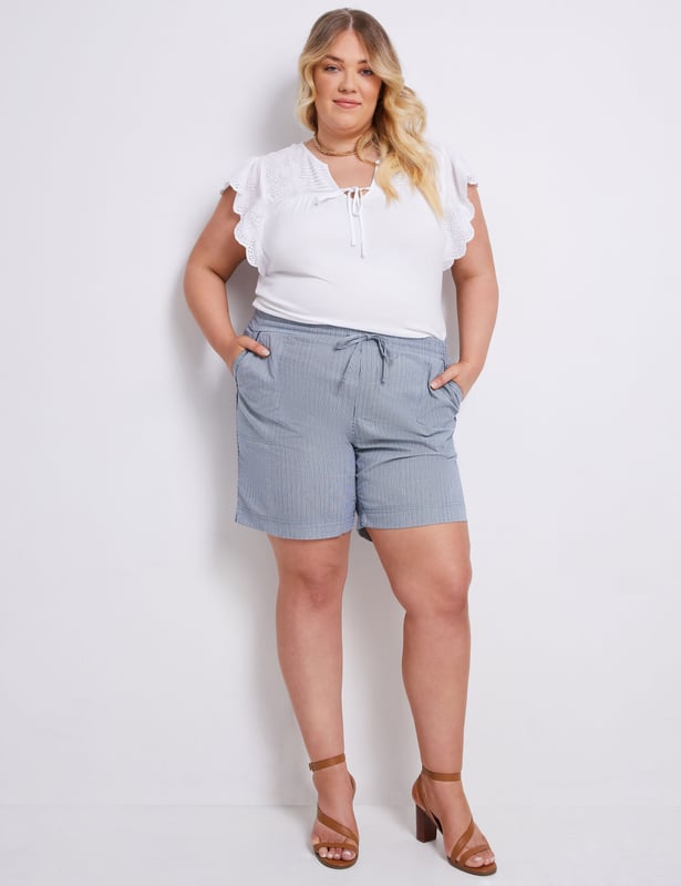 AUTOGRAPH Plus Size Womens Blue Shorts Summer Cotton Mid