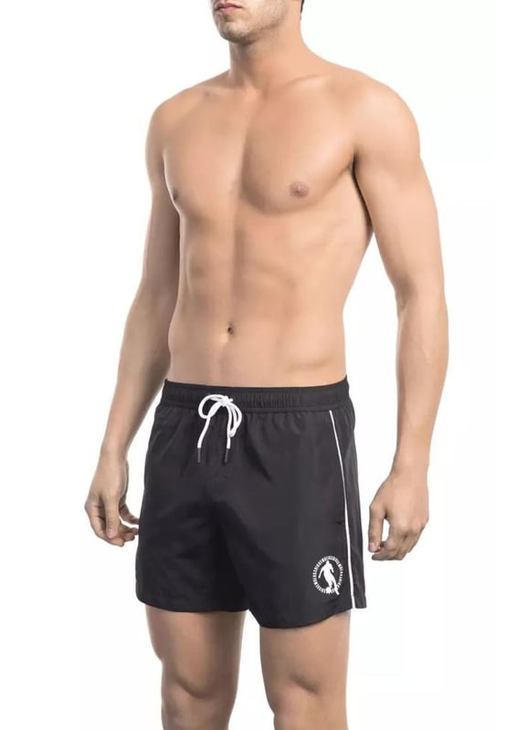 Swim Shorts With Front Print. Two Side Pockets. Elastic Waistb With Drawstring.