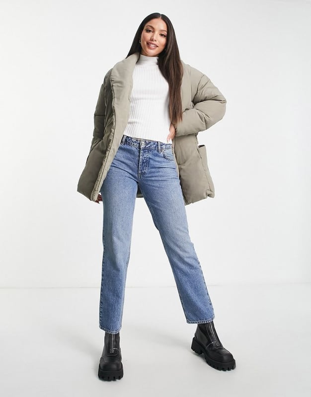 Missguided Tall oversized belted puffer jacket in mink-Pink
