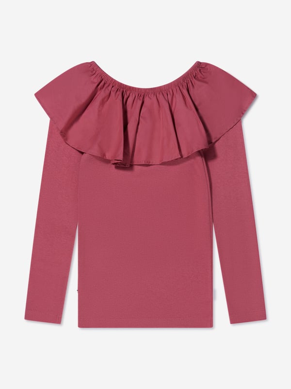 Introducing Girls Long Sleeve T-Shirt in Pink by Molo, an essential addition for your girls' wardrobe. Key features:  Stylish: This shirt blends elegance and sophistication, ideal for any occasion your little angel attends. Quality Material: Crafted from superior fabric, it promises durability and longevity. Comfort: Engineered for comfort, it ensures your child feels Cosy all day long. Design: Its lovely pink shade coupled with its chic design makes it a statement piece in your child's wardrobe.Enrich your girl's collection with this exclusive piece by Molo. Let her stand out fashionably!