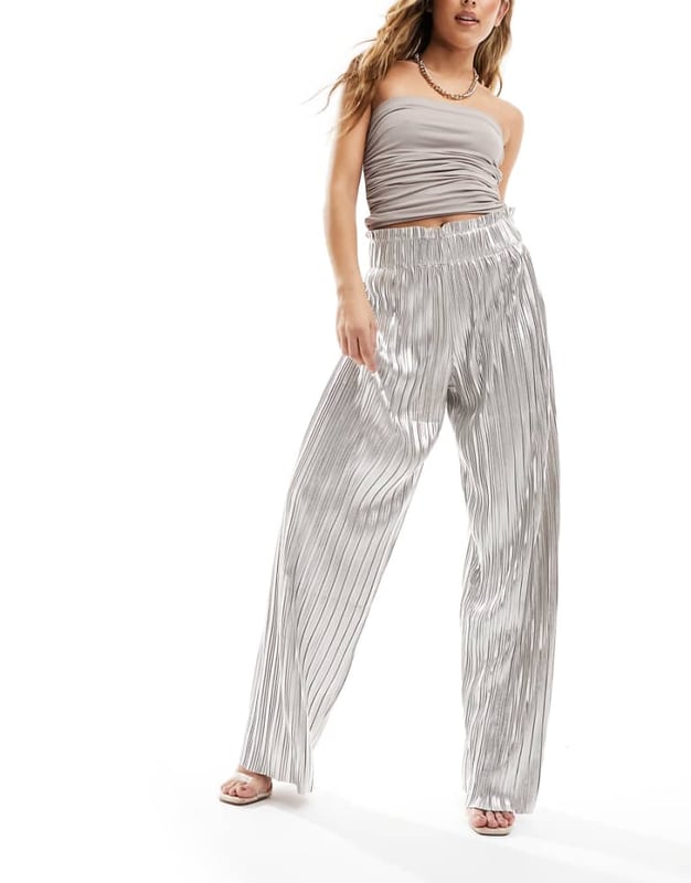Trousers & Leggings by Y.A.S A metallic moment High rise Elasticated waistband Wide legSold By: Asos