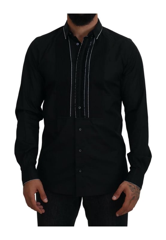 Camisa de algodón negra ajustada de esmoquin GOLD para hombre de