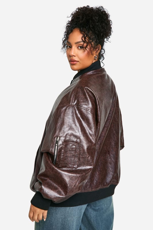 Plus Cracked Faux Leather Oversized Bomber Jacket boohoo PlusYou’ll find full on fashion for the fuller figure with the boohoo Plus range. Delivering directional designs for UK sizes 16 to 24, this ultra-flattering collection combines perfectly proportioned fits with statement styles so that you can stay on top of this season’s trends.