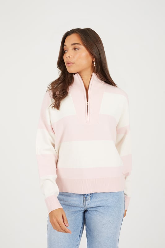 Stay cosy this season with this striped half zip jumper from Brave Soul. This comfy yet stylish design features a high neck with half zip fastening, all over chunky striped pattern and ribbed collar, cuffs and hem. Throw on over any casual outfit to complete the look. Model wears UK size S.