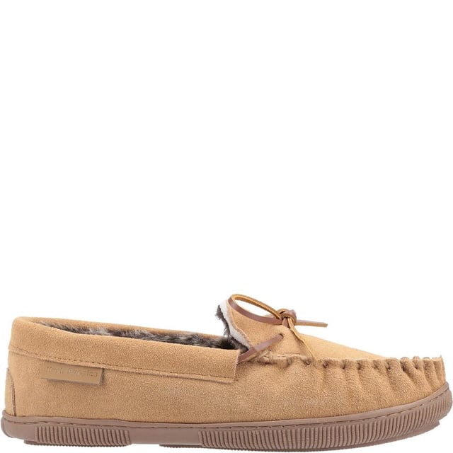 Hush Puppies Mens Ace Slip On Leather Slipper (Tan) Real suede upper. Faux fur lining and sock. Soft, flexible, hard wearing indoor/outdoor sole. Memory foam comfort sock. Gift boxed.