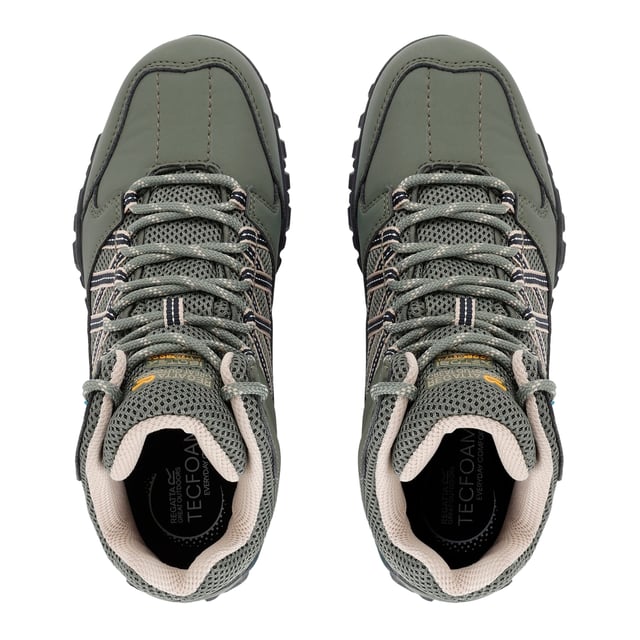 55% Polyurethane, 45% Polyester. Upper: Mesh, Nubuck, PU (Polyurethane). Lining: Bootee Liner, Mesh. Insole: Cushioned, EVA (Ethyl Vinyl Acetate). Outsole: Rubber. Fabric Technology: Isotex, Shock Absorbing, Vegan, Water Resistant. Breathable, Comfort Footbed, Heel Bumpers, Padded Collar, Padded Tongue, Reinforced Seams, Sealed Seams, Stabilising Shank. Chunky Heel. Heel Height: 2cm. Stitching: Accents. Design: Logo. Toe Style: Rubberised. Sole Features: Cushioned, Durable, Heavy Duty, High Grip Tread, Lightweight. Fastening: Lace Up.