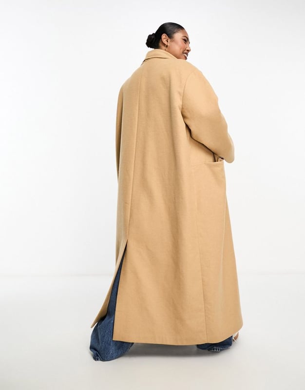 ASOS EDITION Curve wool mix clean maxi coat in camel-Neutral