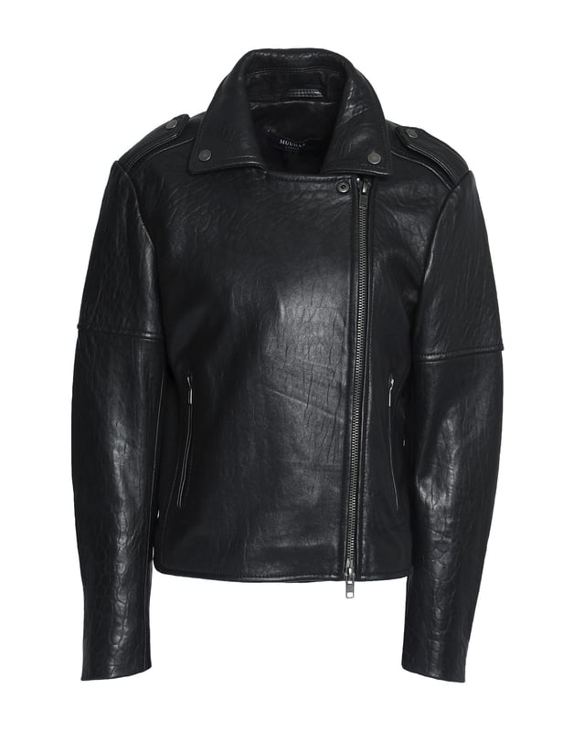 leather, flashes, basic solid colour, single-breasted , zip, classic neckline, multipockets, long sleeves, fully lined, contains non-textile parts of animal origin, biker style, small sized