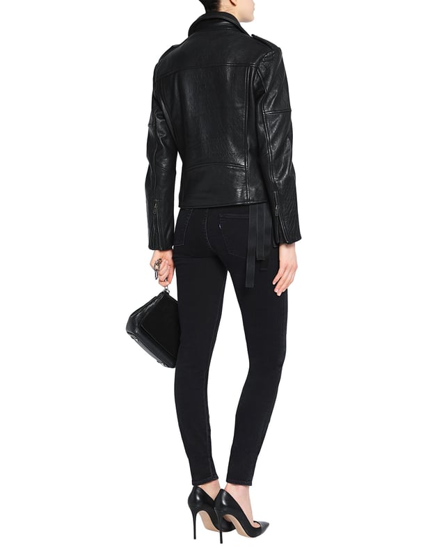 leather, flashes, basic solid colour, single-breasted , zip, classic neckline, multipockets, long sleeves, fully lined, contains non-textile parts of animal origin, biker style, small sized