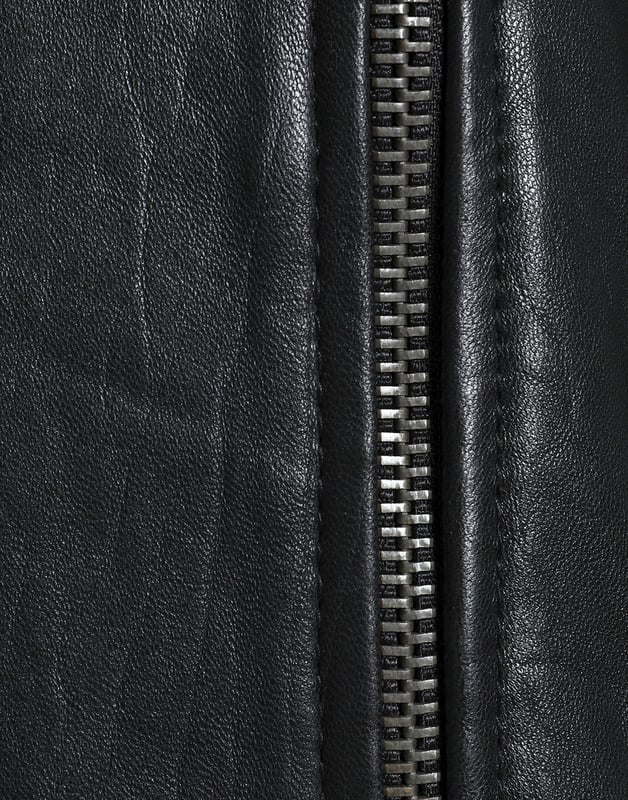 leather, flashes, basic solid colour, single-breasted , zip, classic neckline, multipockets, long sleeves, fully lined, contains non-textile parts of animal origin, biker style, small sized