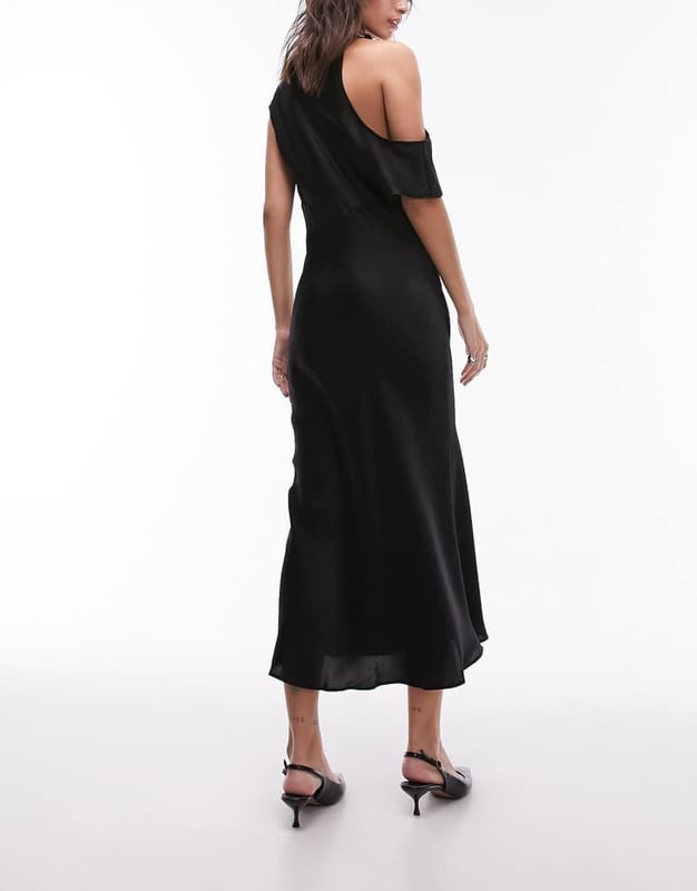 Topshop off the shoulder midi column dress in black Dresses by Topshop Welcome to the next phase of Topshop High neck Off-shoulder style Regular fitSold By: Asos