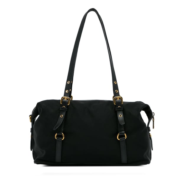 Prada nylon tote 2025 bag with leather trim