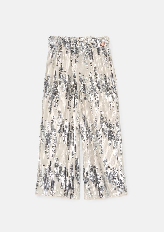 Add a touch of sparkle to your party plans with these sequin-adorned trousers in a mix of   and nude sparkle. Designed with a wide-leg cut. our pull on sequin trousers are the ultimate blend of comfort and pizazz!.