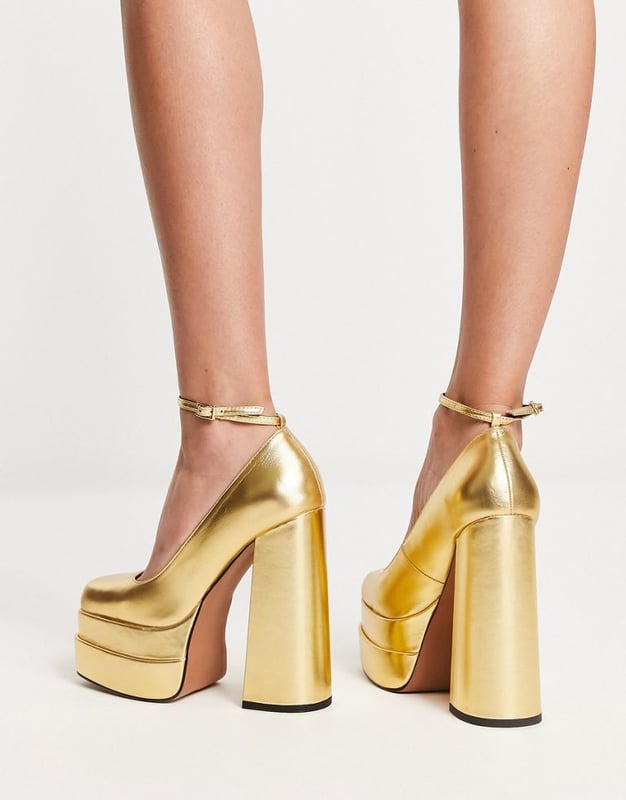 ASOS DESIGN Pistol double platform heeled shoes in gold