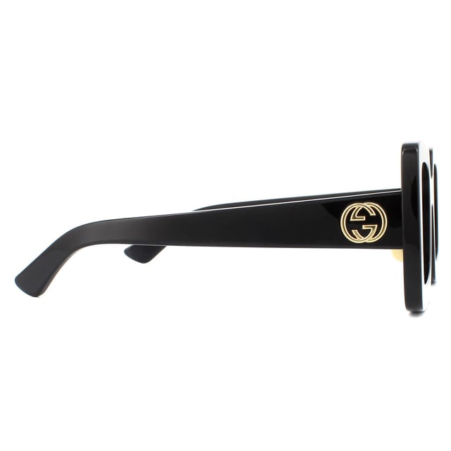 Gucci Sunglasses GG0780S 005 Black Grey have a thick acetate square style frame with adjustable nose pads and the iconic interlocking GG logo on the temples.
