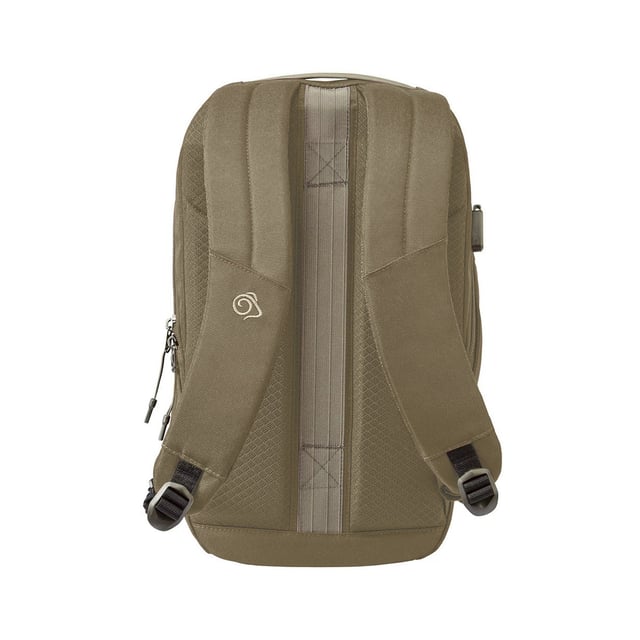 Material: EVA, polyamid, polyester, PU-beläggning. Denier: 900D. Längd: 50 cm. Bredd: 27 cm. Djup: 19 cm. Tygteknologi: Anti-Odour, EcoShield. Design: Logotyp. Fästanordning: Klämma, dragkedja. Justerbar axelrem, stöldskydd, caférem, bärhandtag, hörlursportar och kabelhållare, vadderad, perforerad, reflekterande detaljer, axelrem i vävband, handtag för bagage med hjul. Fack: 1 huvudfack, fack med dragkedja. Fickor: 1 RFID-blockerad ficka, 1 framficka, dragkedja, nätficka, 2 sidofickor. Hållbarhet: Tillverkad av återvunnet material. Kapacitet: 25 liter. Lämplig för: 16 tums bärbar dator. Motståndskraftig mot skärskador.