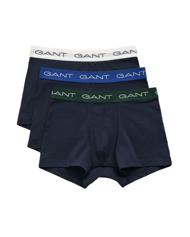 Gant 3er Pack Herren-Trunks. Diese klassischen 3er Pack Trunks sind aus leichtem Baumwollstoff mit einem Hauch von Stretch-Jersey gefertigt und bieten eine enge Passform für ganztäglichen Komfort. Sie verfügen über ein kurzes Bein, eine mittlere Taille und einen jacquardgestrickten elastischen Bund mit dem Gant-Logo in einem wiederholten Muster. Jedes 3er Pack enthält drei Trunks in einfarbigem Design. Wichtige Merkmale: Stretchmaterial, bequeme Trunk-Passform, 3er Pack.