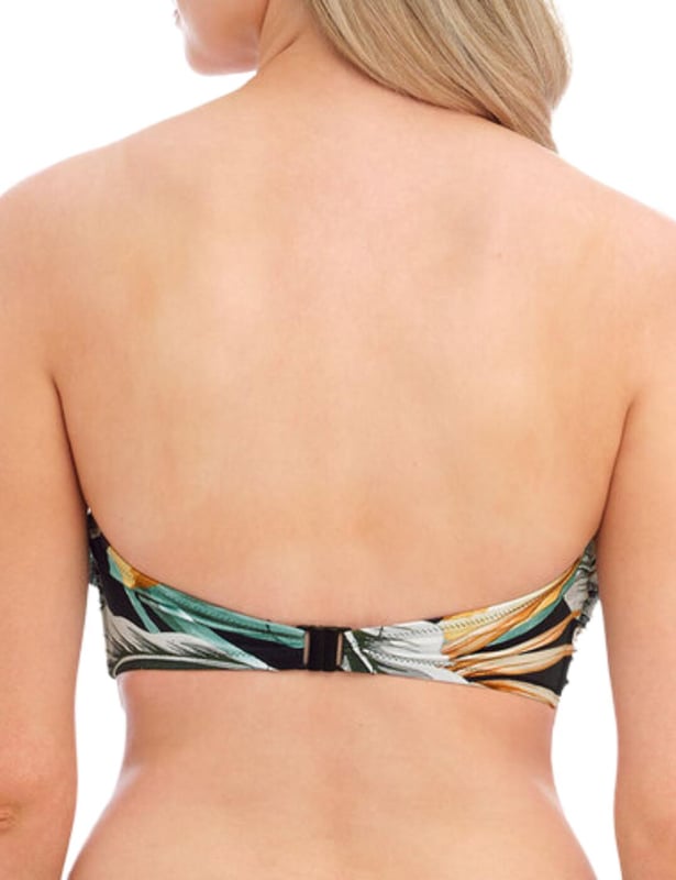 Add a splash of style to your summer poolside looks with the Fantasie Bamboo Grove bandeau bikini top. Boasting an eye-catching botanical print and a sweetheart neckline, this on-trend look will help you feel confident and stylish all season long. The concealed underwiring, lightly padded foam cups, and Powernet lining provide that extra support needed while its detachable scarf tie strap provides extra security while adding something special to your swimwear collection. The clip fastening ensures the utmost reliable fit. With many items available for a matching set for an enviable head-to-toe look, the Bamboo Grove bandeau bikini top is sure to turn heads this season!  Bandeau bikini top, Botanical print Twist front, Sweetheart neckline, Concealed underwiring, Lightly padded foam cups, Powernet lined for extra support, Detachable scarf tie strap, Clip fastening for a secure fit, Matching swimwear available, Country of origin: Tunisia, Composition: 83% Polyamide | 17% Elastane, Listed in UK sizes.   Bandeau Bikini Top