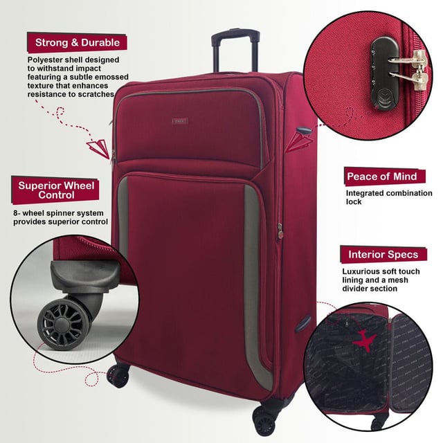 Embark on a Adventure with Our Exquisite 8-Wheel Luggage Set
AMAZING AIRLINE COMPATIBILITY: We understand that travellers may fly with many different airlines throughout their lifetime. That�s why we designed this cabin case so it is accepted on the vast majority of airlines throughout the UK, Europe & North America. Including easyJet, British Airways, Delta, Flybe, Lufthansa, Ryanair (Priority Boarding), Norwegian, Jet2, KLM, Virgin Atlantic and many more. (Please check with your airline before purchasing).

Key Features:

Eye-Catching Colours: Immerse yourself in the allure of paradise with a vibrant colour
Compact Cabin Size: Meets airline requirements for hassle-free boarding, featuring a roomy interior and maneuverable with a sturdy handle and 360-degree wheels.
Smooth 360 dual 8-wheel spinners for effortless mobility
Secure integrated 3-digit lock for enhanced security.
Constructed from ultra-strong Jacquard nylon 600D material for durability.
Self-locking telescopic handle and zip-around closure for easy use.
Indulge in the perfect blend of practicality and aesthetics with our Travel Collection - your passport to a seamless and stylish journey.
20 Inch Cabin Case - Size 55 x 40 x 20 cm Weight : 2.5Kg Capacity : 38 Litre
26 Inch Medium Case - Size 73 x 44 x 29 cm Weight : 3.3Kg Capacity : 95 Litre
29 Inch Large Case - Size 84 x 47 x 32 cm Weight : 4Kg Capacity : 127 Litre

Note: Please select preferred size. Sizes sold individually, not in sets.