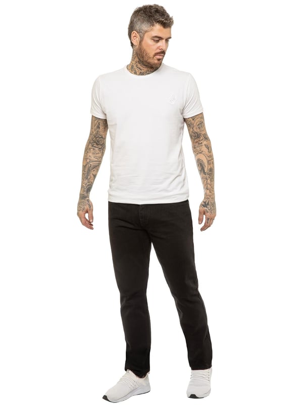 Enzo Mens Regular Fit Jeans. Free Belt Included (Belt colour may vary). 5 Pockets including the Coin Pocket. Branded Buttons and Rivets. Midrise Zip Fly Fastening.(EZ399)