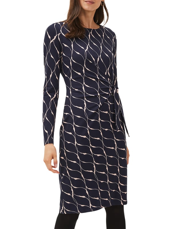 Discover the elegant Ally Print Dress in Navy, perfect for any casual or formal outing. A blend of comfort and style.