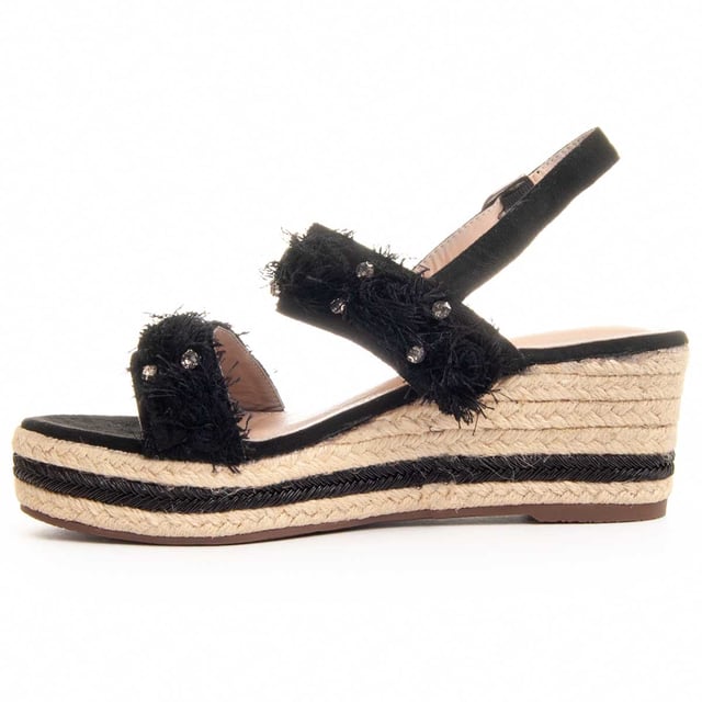 Damen-Espadrille-Wedges. Bequeme Passform. Gepolsterte Innensohle. Rutschfeste Sohle. Verstärkte Nähte. Von anderen Marken für unsere Marke hergestellt. Ungefähre Maße: 8 cm Absatz und 3 cm Plattform.