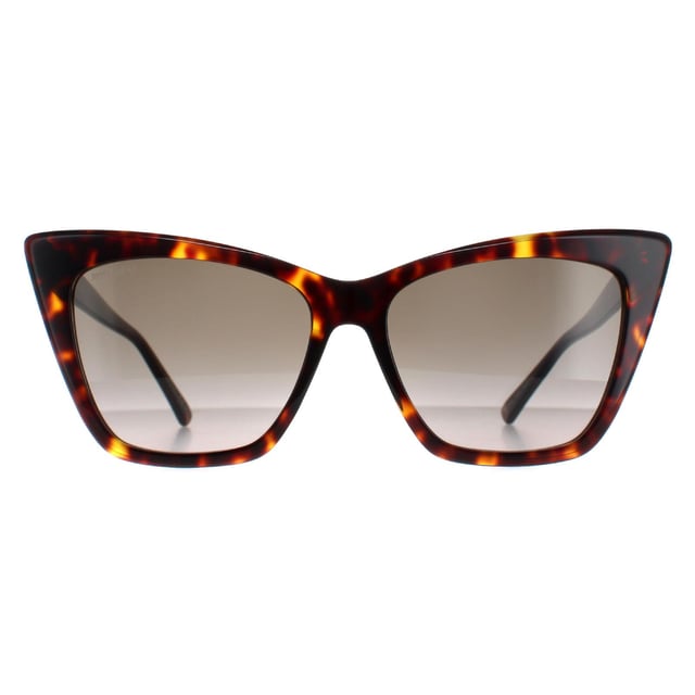 Jimmy Choo Cat Eye Womens Havana Brown Gradient LUCINE/S  Sunglasses are a elegant cat eye frame, enhancing your facial features while providing optimal sun protection. The high-quality acetate material used in their construction ensure durability and comfort, making them the ideal companion for both everyday wear and special occasions. The Jimmy Choo logo features on the temples for brand authenticity.