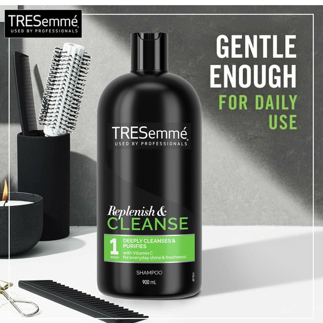 Tresemme Deep Cleansing Shampoo, infused with multivitamins, gently cleanses away build-up and impurities that can weigh the hair down and diminish its natural shine. Gentle enough for daily use, so you can reveal fresh, clean, purified hair every day. 
Tresemme Deep Cleansing Shampoo is a classic shampoo that refreshes hair for added body and shines and contains a clarifying formula for removing build-up and impurities. Clarifying shampoo gently removes build-up and heavy residue that diminishes hair's shine for that just-left-the-salon feel.

Features:

Tresemme Cleanse and Replenish Deep Cleansing Shampoo gently remove build-up that diminishes hair shine.
Washes hair of the residue from waxes, pomades, creams, sprays, and more.
Formula enriched with vitamin C.
Gentle enough for daily use.
Coat hair with a liberal amount of clarifying shampoo and gently massage the scalp and roots with your fingertips to work into a lather.
Lightly squeeze the shampoo from roots to ends and rinse thoroughly, finish with Tresemme Cleanse and Replenish Remoisturize Conditioner.

How to USE: 

Apply to wet hair from roots to ends.
Work into a lather and gently massage the scalp.
Rinse thoroughly.
Follow with TRESemmé Remoisturize Conditioner.
Style with your favourite TRESemmé products.
In case of contact with eyes, rinse thoroughly with water

Ingredients: Aqua, Sodium Laureth Sulfate, Cocamidopropyl Betaine, Sodium Chloride, Parfum, Sodium Benzoate, Citric Acid, Polyquaternium-10, Disodium EDTA, PPG-9, Sodium Hydroxide, Panthenol, Ascorbic Acid, Tocopheryl Acetate, Citrus Tangerina Peel Oil, Niacinamide, Biotin, Hexyl Cinnamal, Limonene, Linalool, CI 61570.

Package Includes: 4x Tresemme Multi-Vitamin Deep Cleansing Shampoo, 900ml